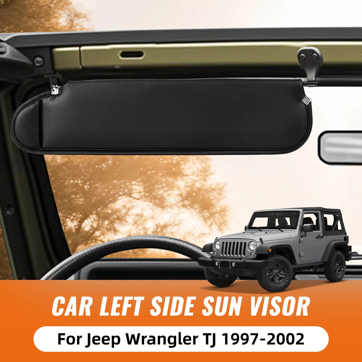 Sun Visor for 1997-2002 Jeep Wrangler TJ, 5EP34LAZAE, Black