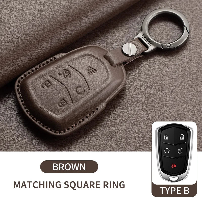 Leather Key Fob Cover for Cadillac CT4, CT5, ATS, CTS, XT5, Escalade