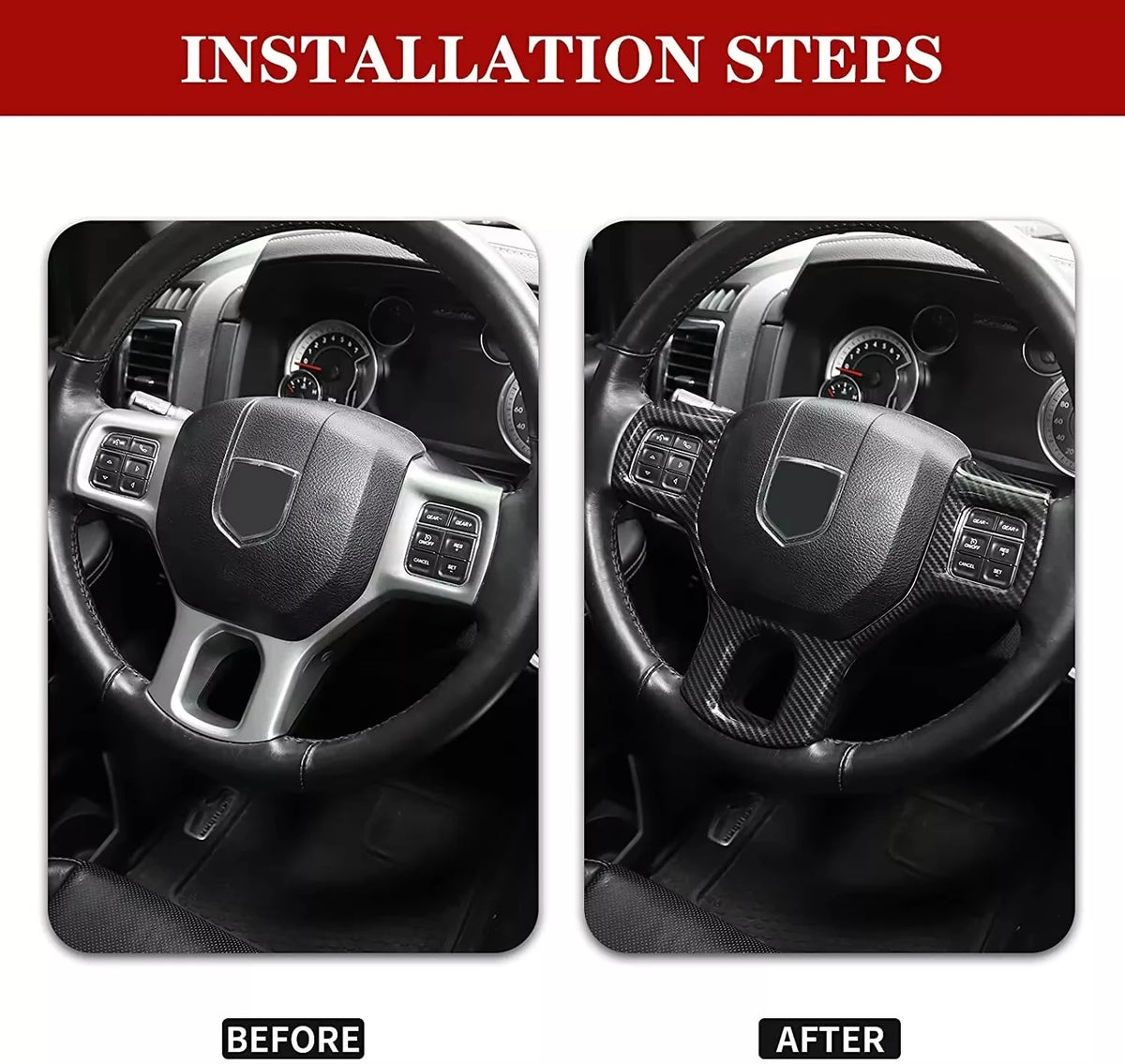 Steering Wheel Trim for 2011-2018 Ram 1500 / 2500 / 3500, Carbon Look