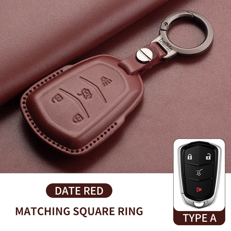 Leather Key Fob Cover for Cadillac CT4, CT5, ATS, CTS, XT5, Escalade