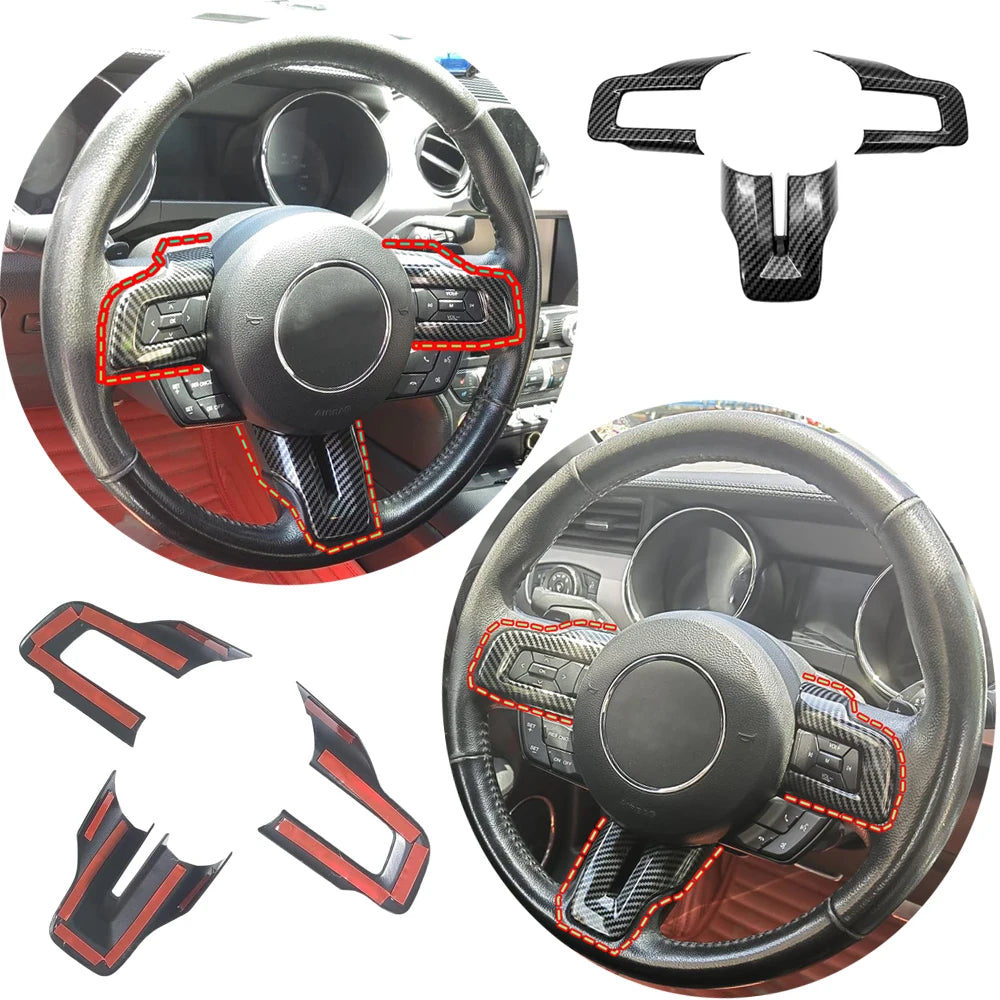 Steering Wheel Trim for 2015-2023 Ford Mustang, Carbon-Fiber Look