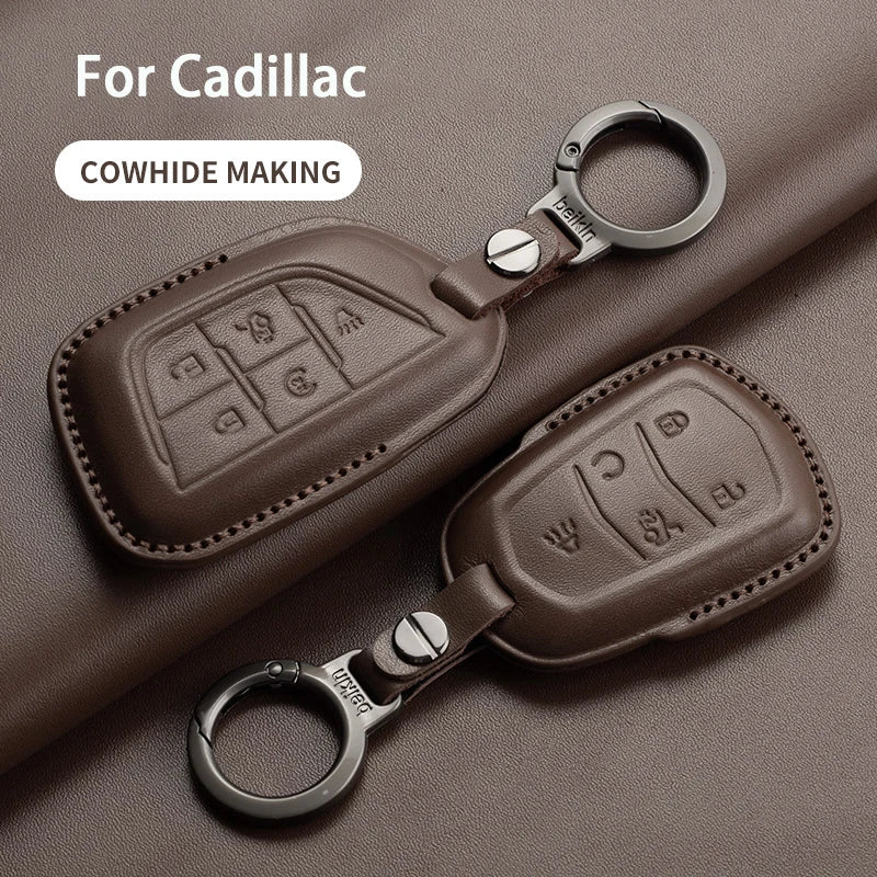 Leather Key Fob Cover for Cadillac CT4, CT5, ATS, CTS, XT5, Escalade
