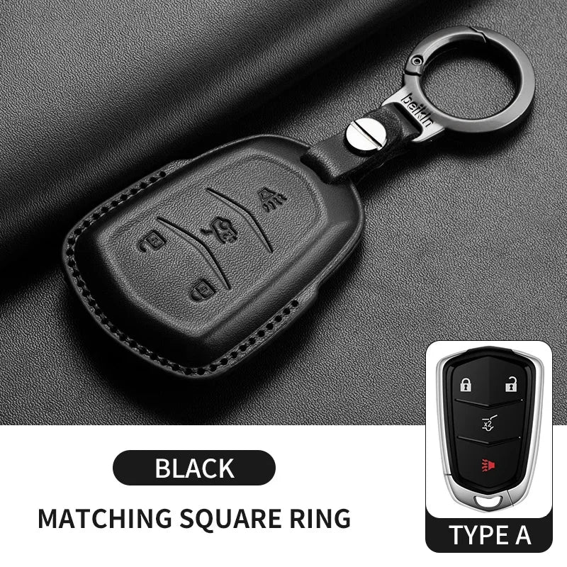 Leather Key Fob Cover for Cadillac CT4, CT5, ATS, CTS, XT5, Escalade