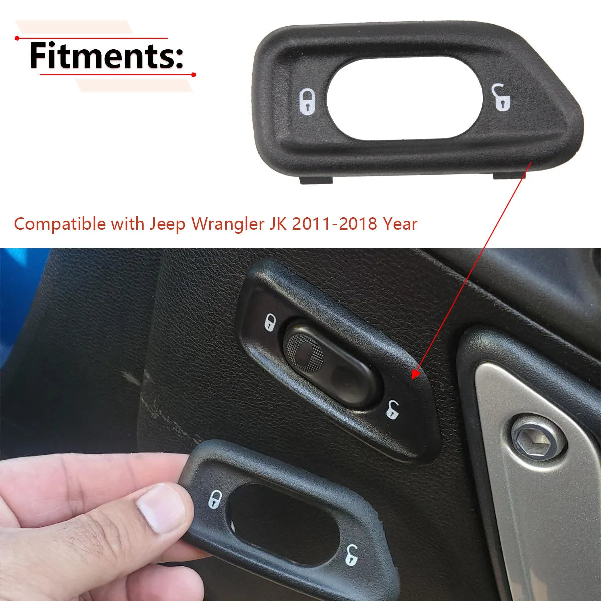 Front Door Lock Switch Bezel for 2011-2018 Jeep Wrangler JK