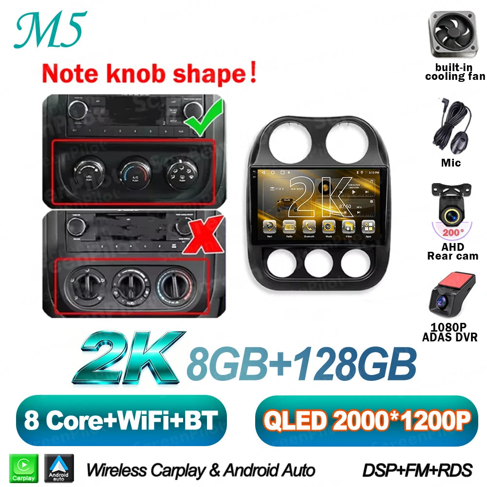 10 in. Android 16 CarPlay Head Unit for 2010-2016 Jeep Compass / Patriot