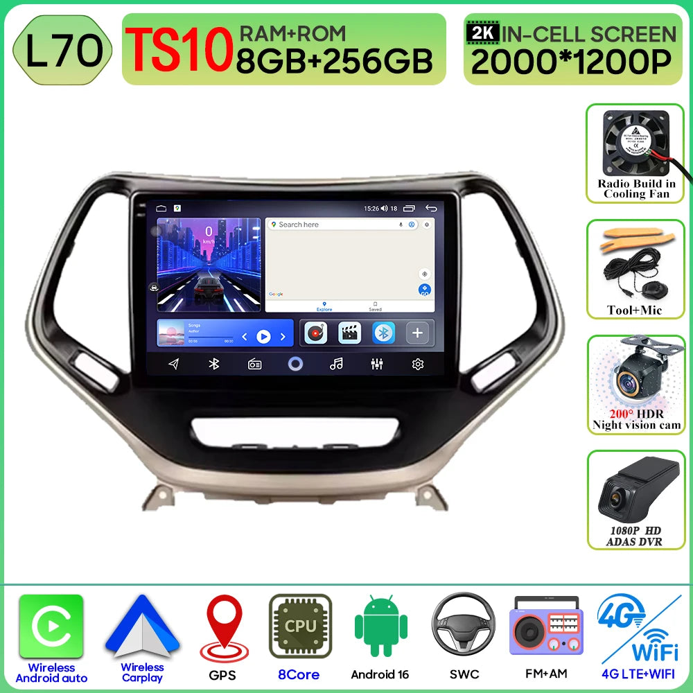 10 in. Android CarPlay Head Unit for 2014-2018 Jeep Cherokee KL