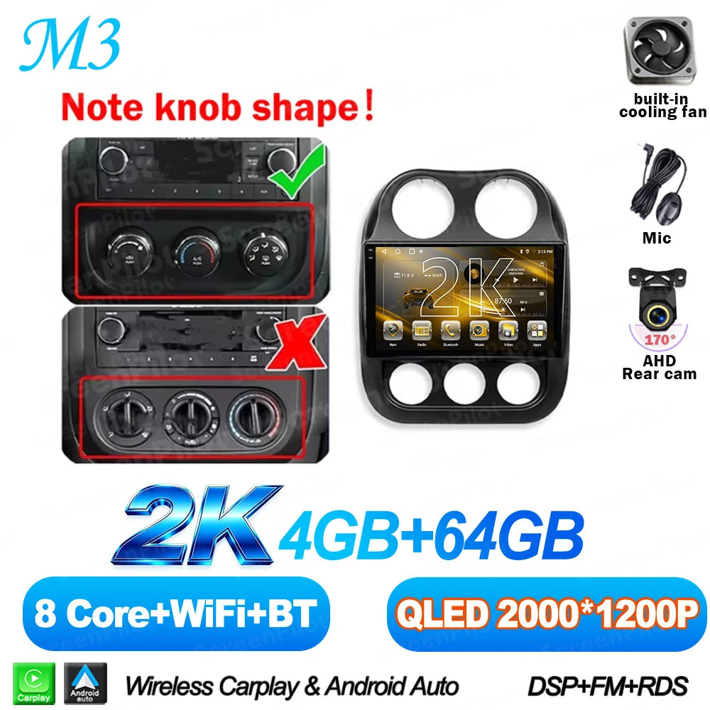 10 in. Android 16 CarPlay Head Unit for 2010-2016 Jeep Compass / Patriot