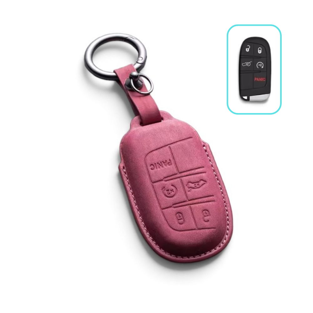 Suede-Finish Key Fob Cover for Jeep Wrangler, Grand Cherokee, Compass